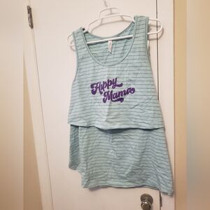 Striped Nursing Tank Top with 'Happy Mama' Print